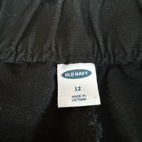 Old Navy linen blend black womens pants elastic high waist paperbag size 12 - Picture 3 of 7